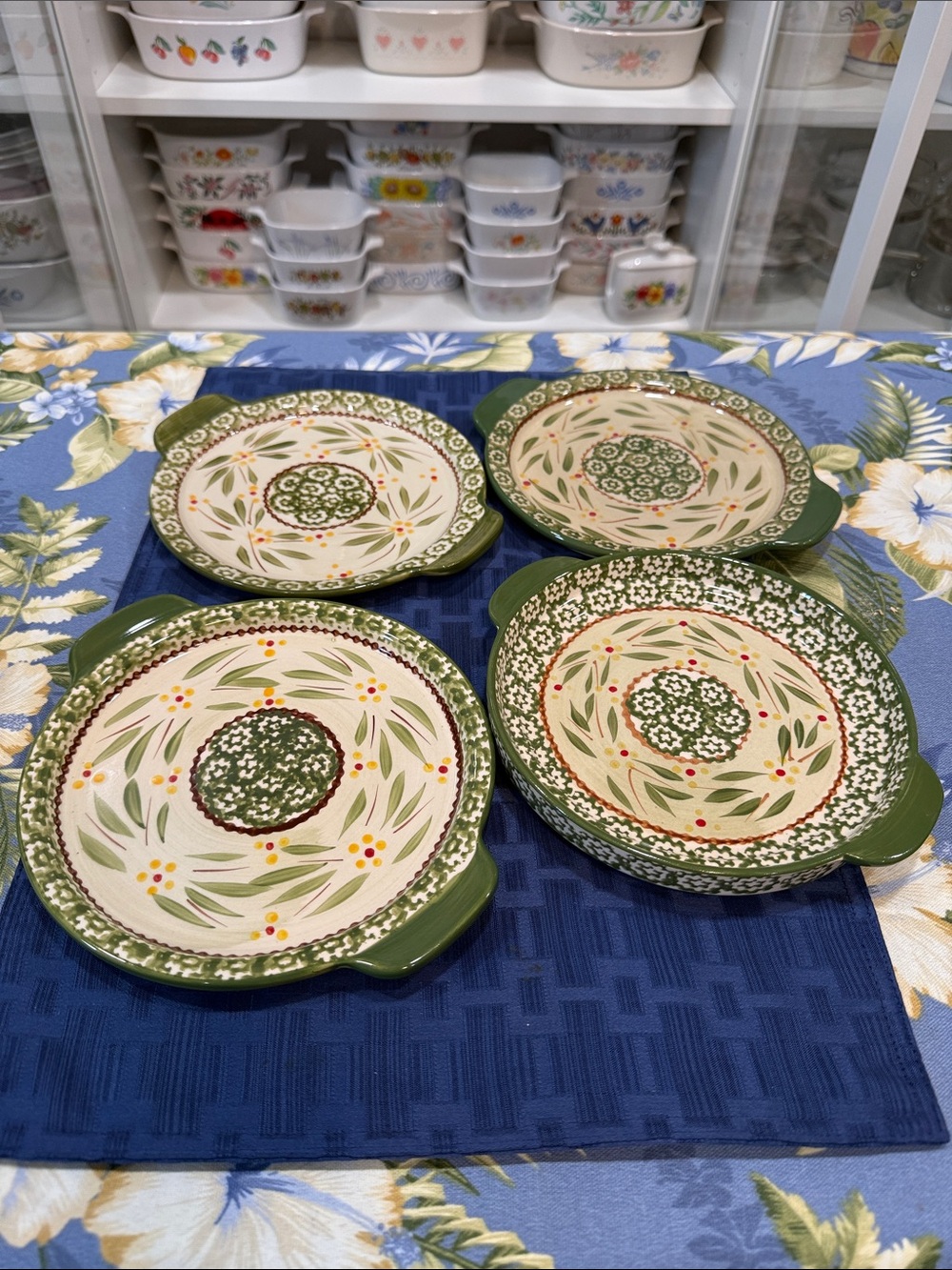 Temp-Tations Green Floral Ceramic Serving Plates 7.5" - Set of 4